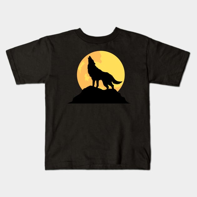 Howling Wolf Silhouette Kids T-Shirt by Caring is Cool